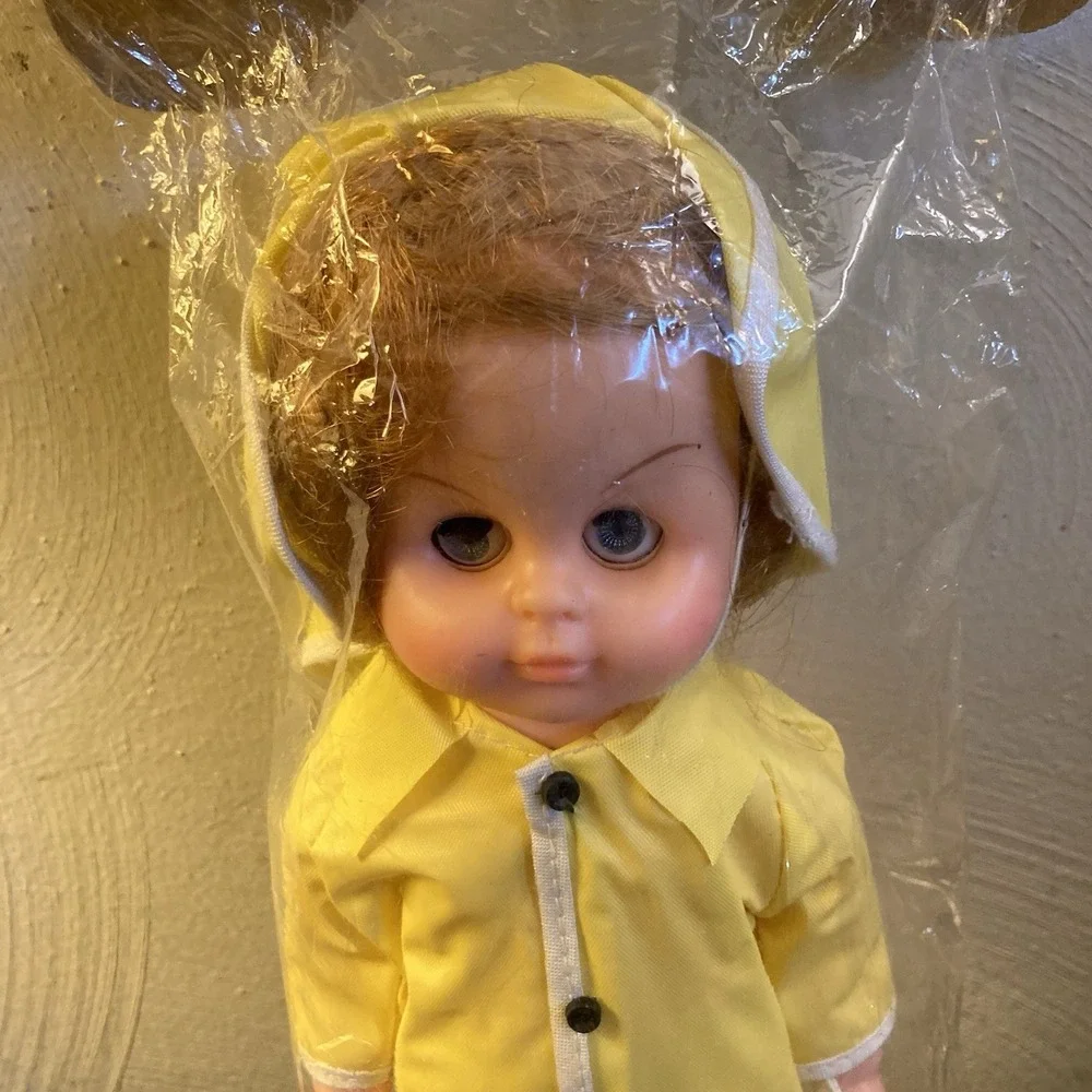 Rare NIP Mego Raincoat Doll 1970s Eye Open Close Vinyl Rooted Hair Galoshes Girl